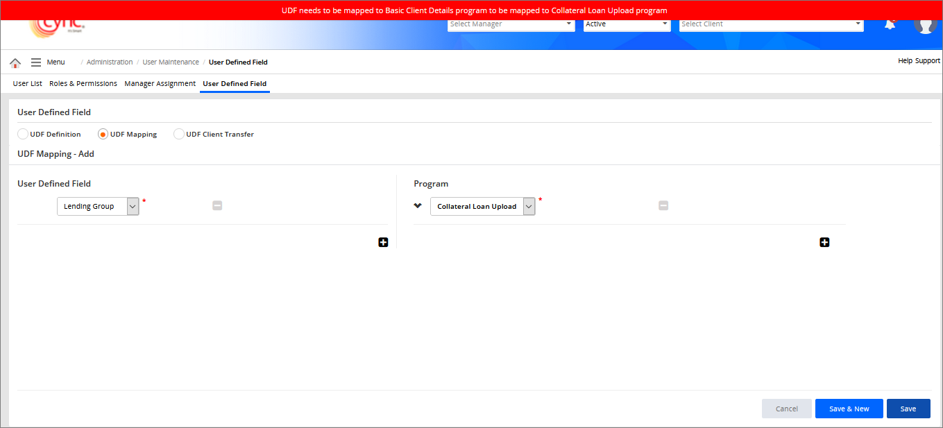 Validation error screenshot